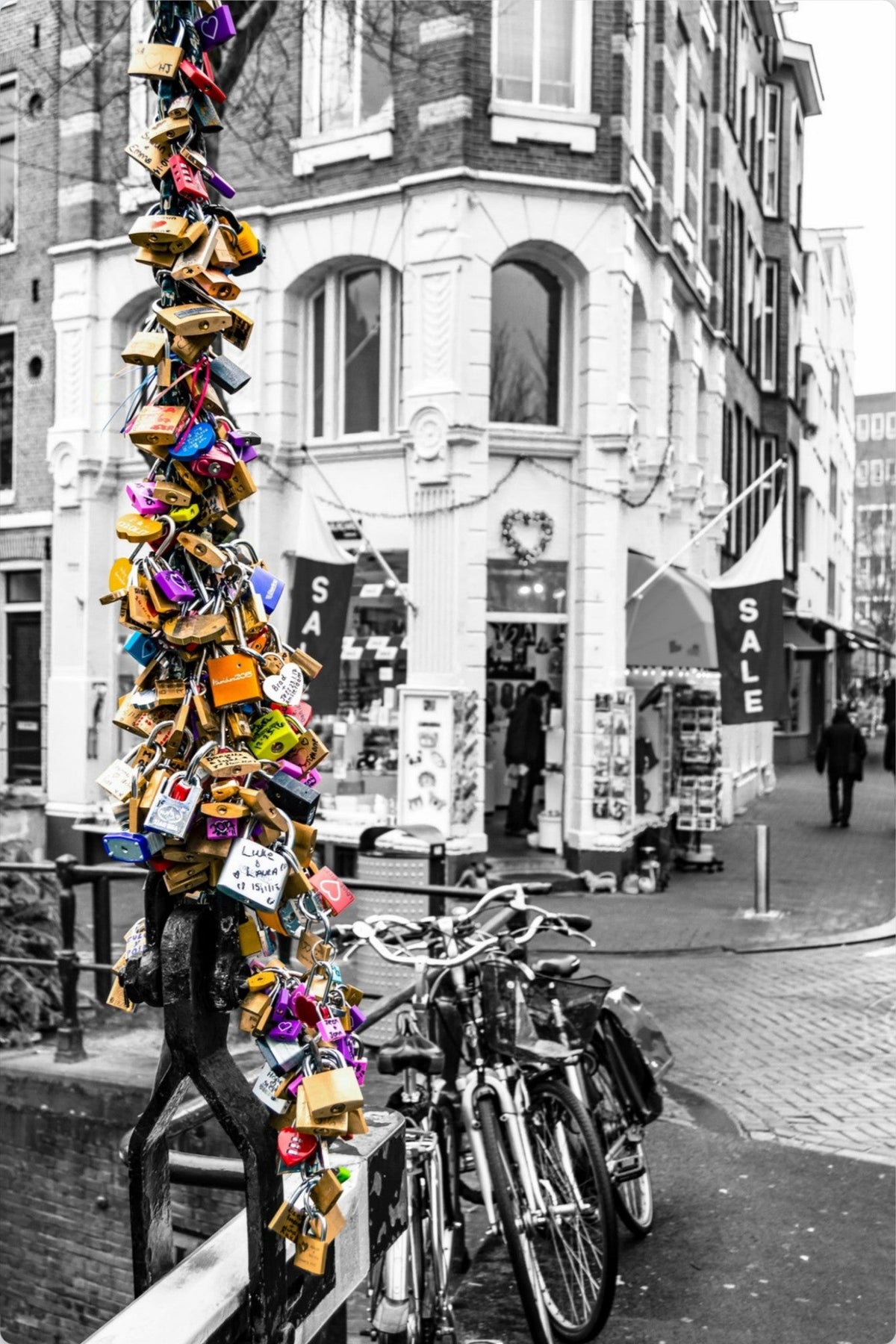 Colorful padlocks on a railing in Amsterdam — Locks of Love, Amsterdam fine art photography prints