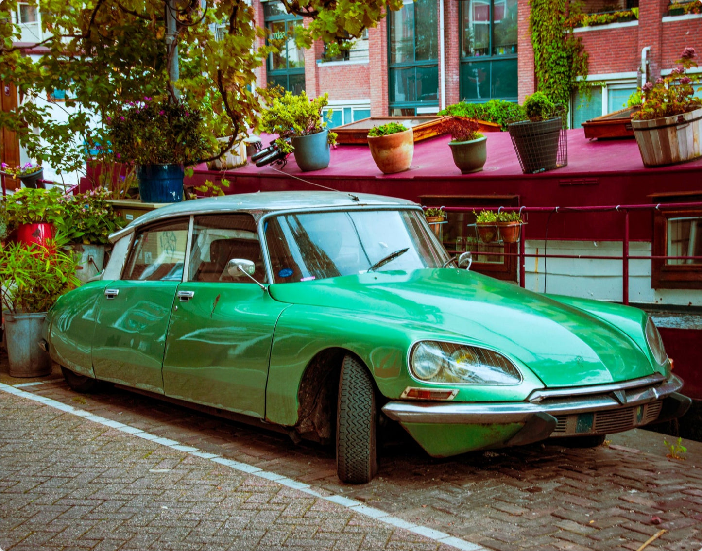 Amsterdam Green Car Street Photography Print | Metal, Canvas & Paper