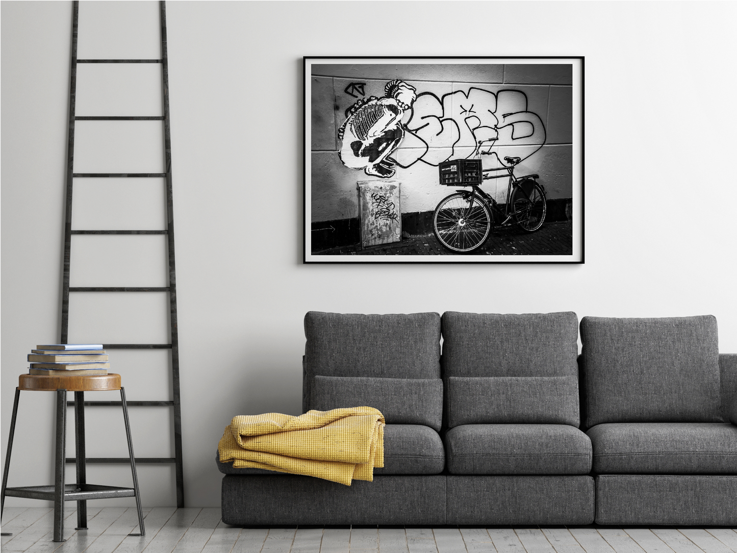 Street and Steel fine art print in contemporary home office — Amsterdam Netherlands photography wall art
