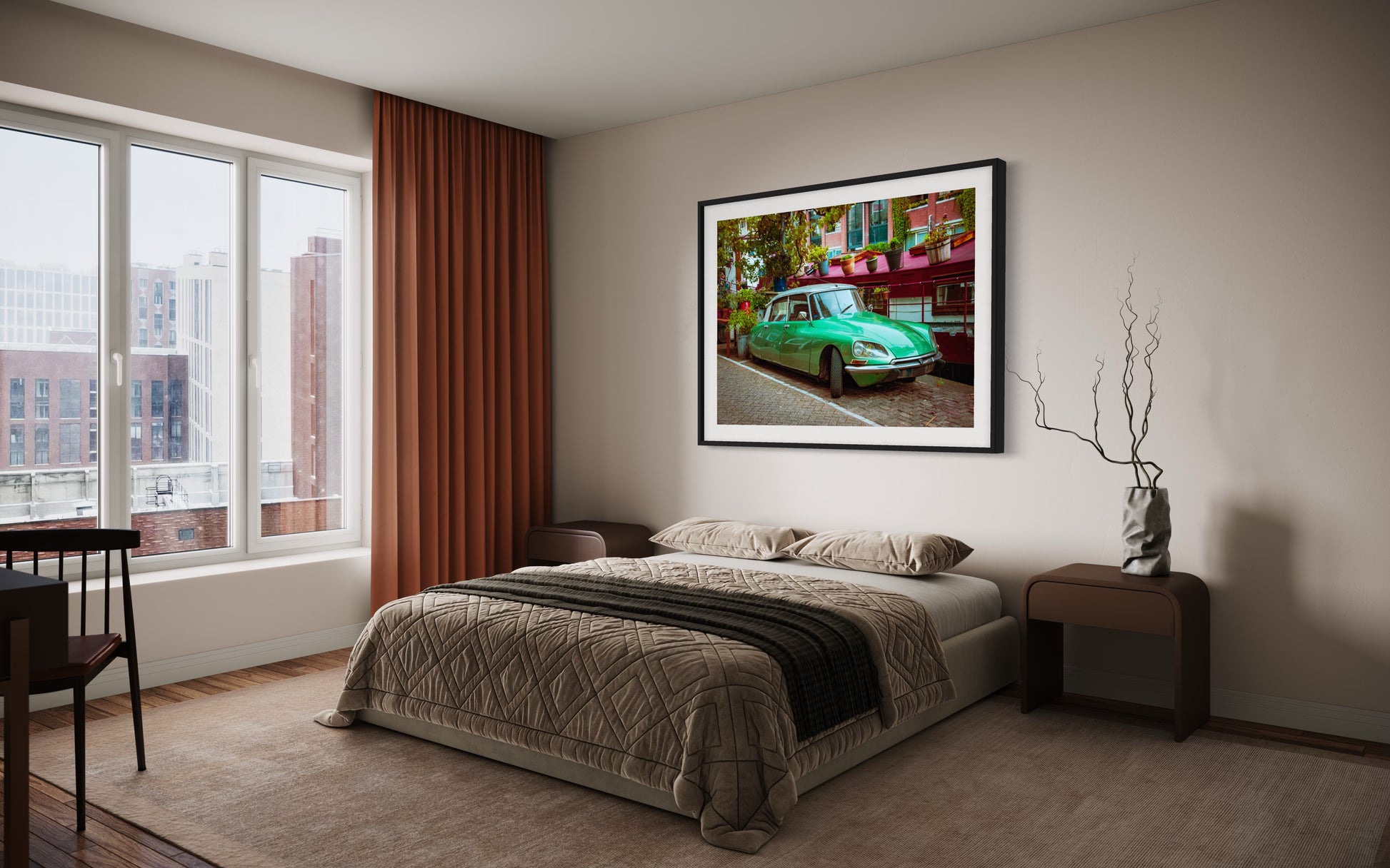 Deux Chevaux fine art print in contemporary home interior — Amsterdam Netherlands photography wall art