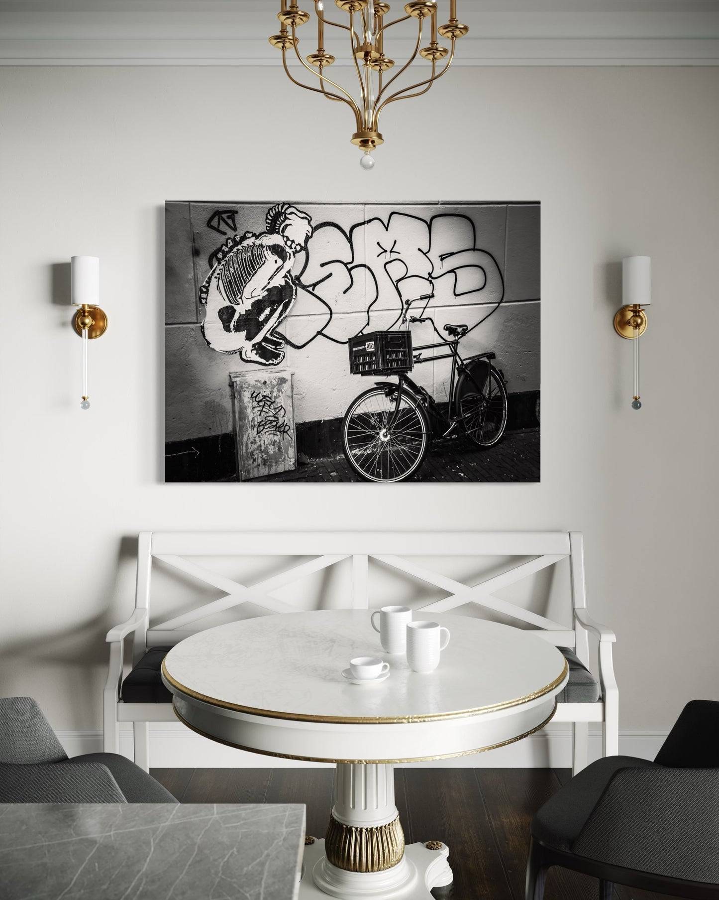 Street and Steel fine art print in modern living room — Amsterdam Netherlands black and white wall art by SDPhotography