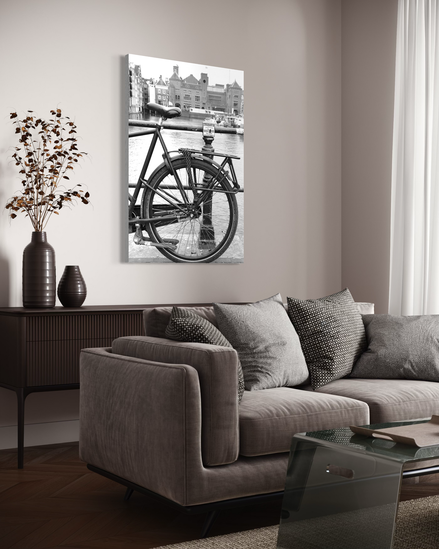 Amsterdam Grachtenfahrrad Schwarz-Weiß-Fotodruck | Metall, Leinwand & Papier