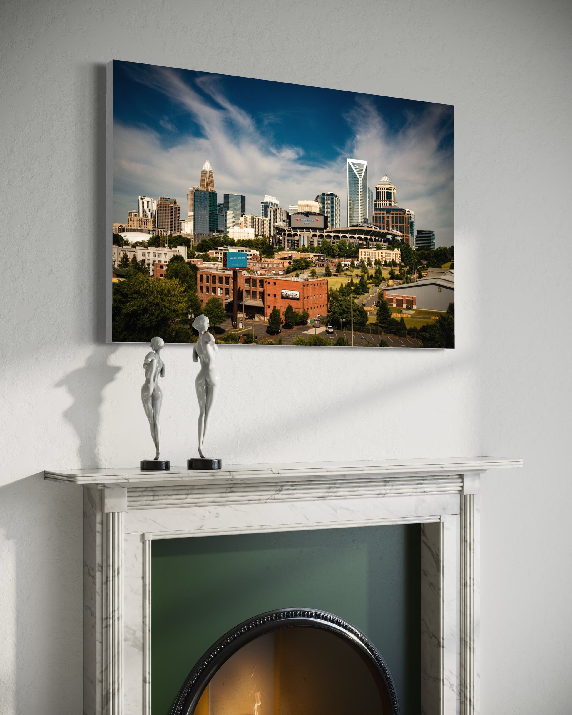 Queen City fine art print in contemporary home interior — Charlotte NC photography wall art