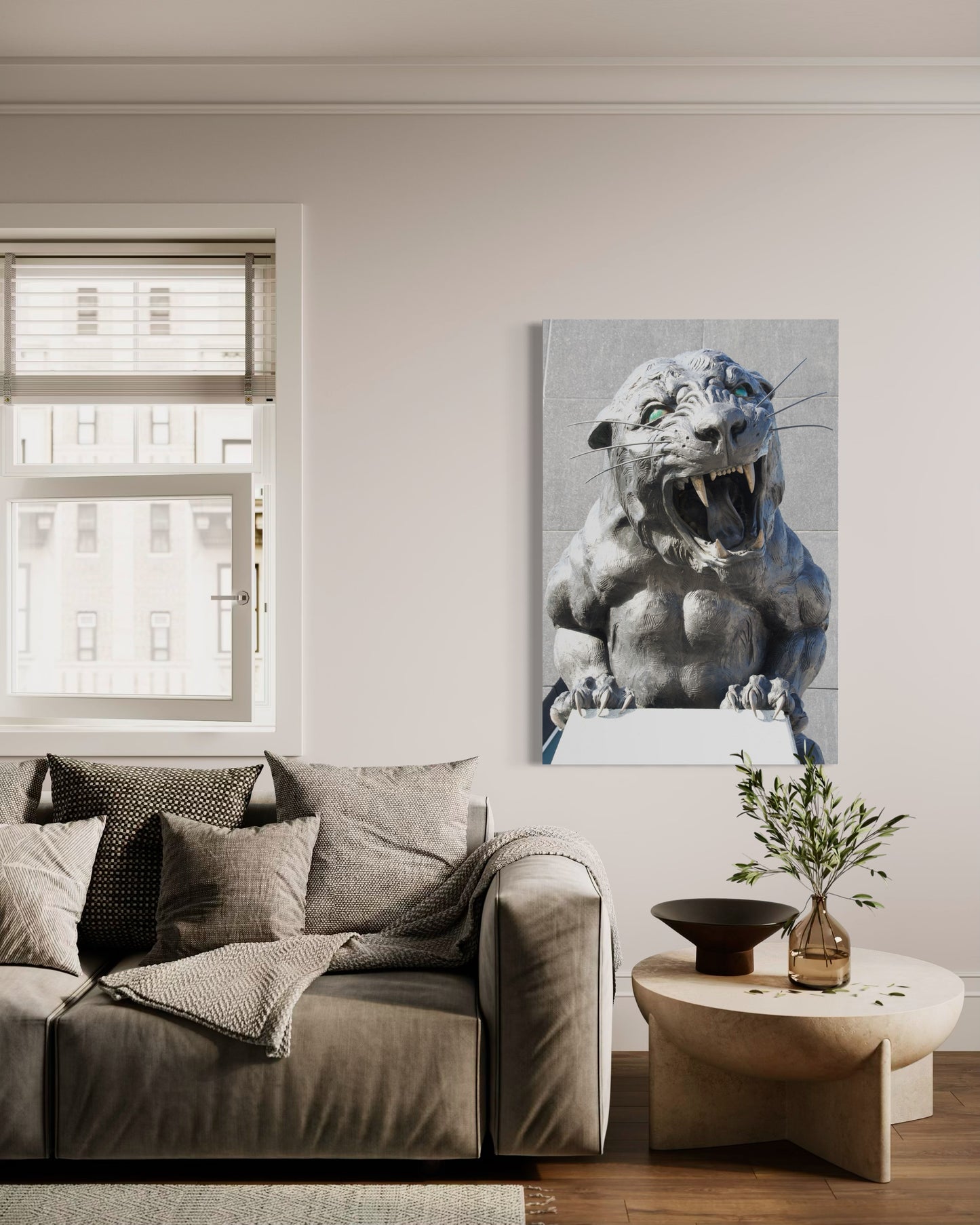 The Panther fine art print displayed in modern living room — Charlotte NC wall art by SDPhotography