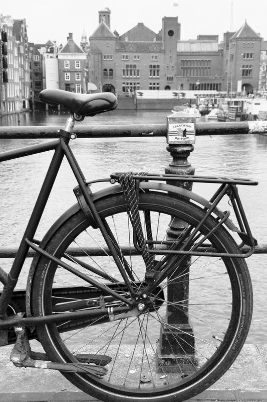 Amsterdam Canal Bicycle - Black and White Photography Print